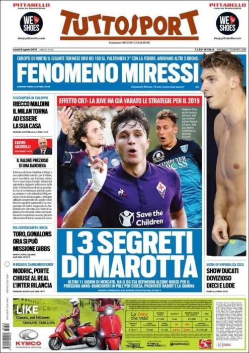 Portada TUTTOSPORT lunes 6 de agosto de 2018