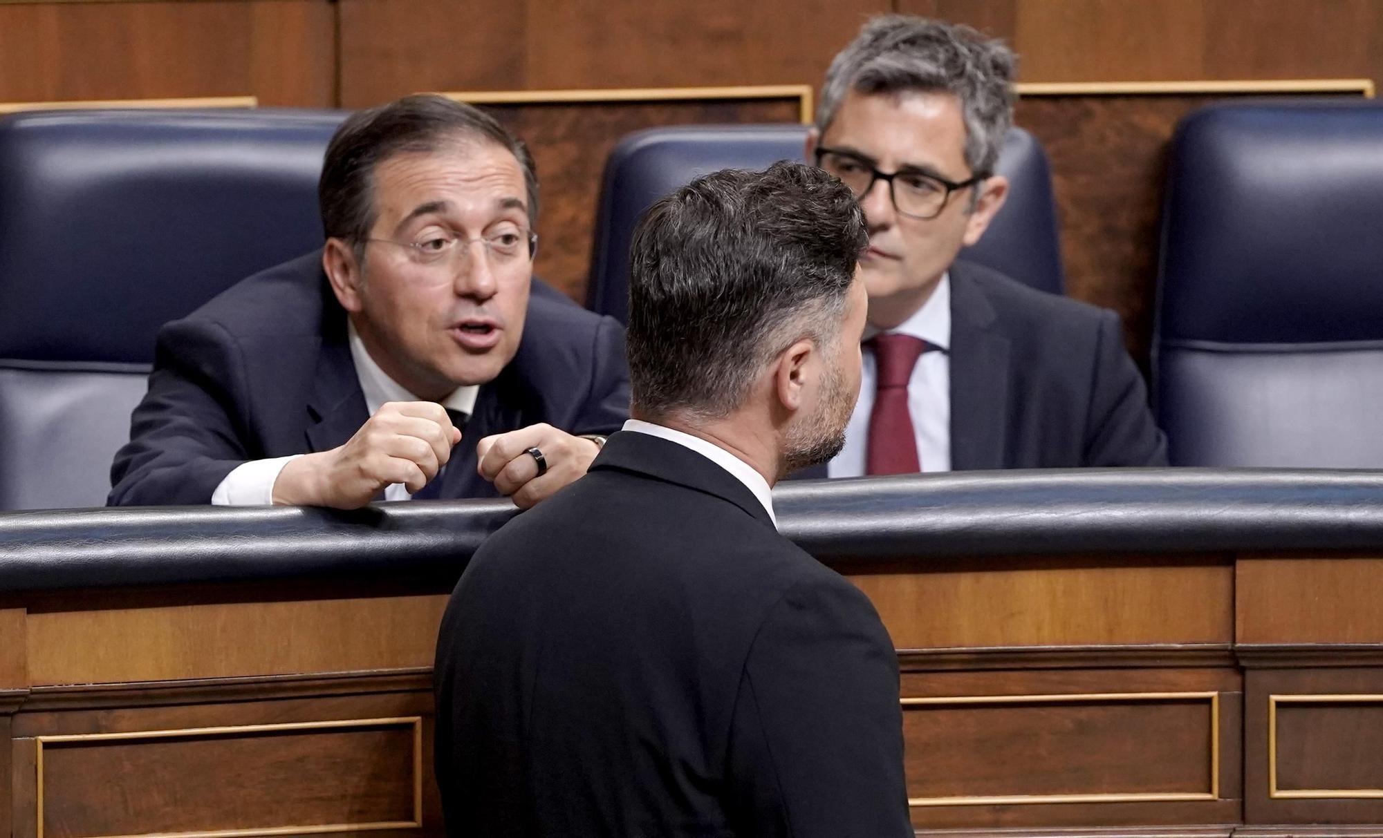 Gabriel Rufián, José Manuel Albares y Félix Bolaños.