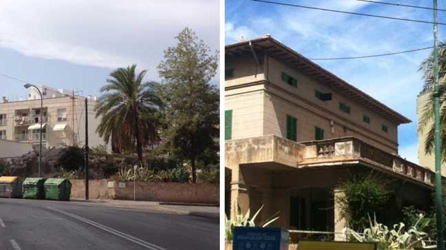 A la izquierda, imagen general del solar situado entre las calles Andrea Doria y Tomàs Vila. Al lado, la antigua casa Can Baró.