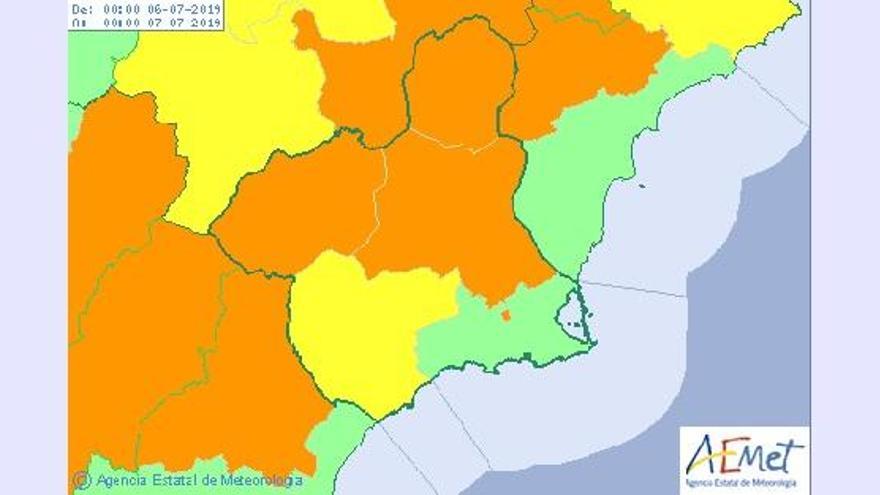 Aviso naranja por altas temperaturas en la Región este sábado.