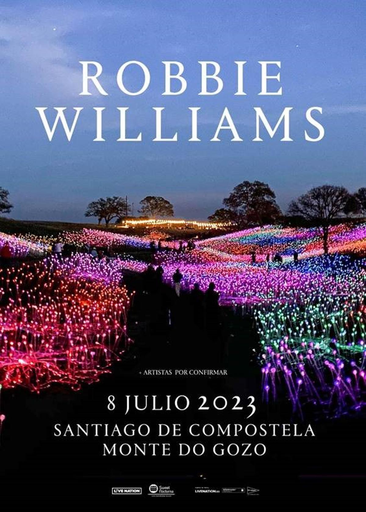 Cartel del concierto de Robbie Williams en Galicia en 2023.