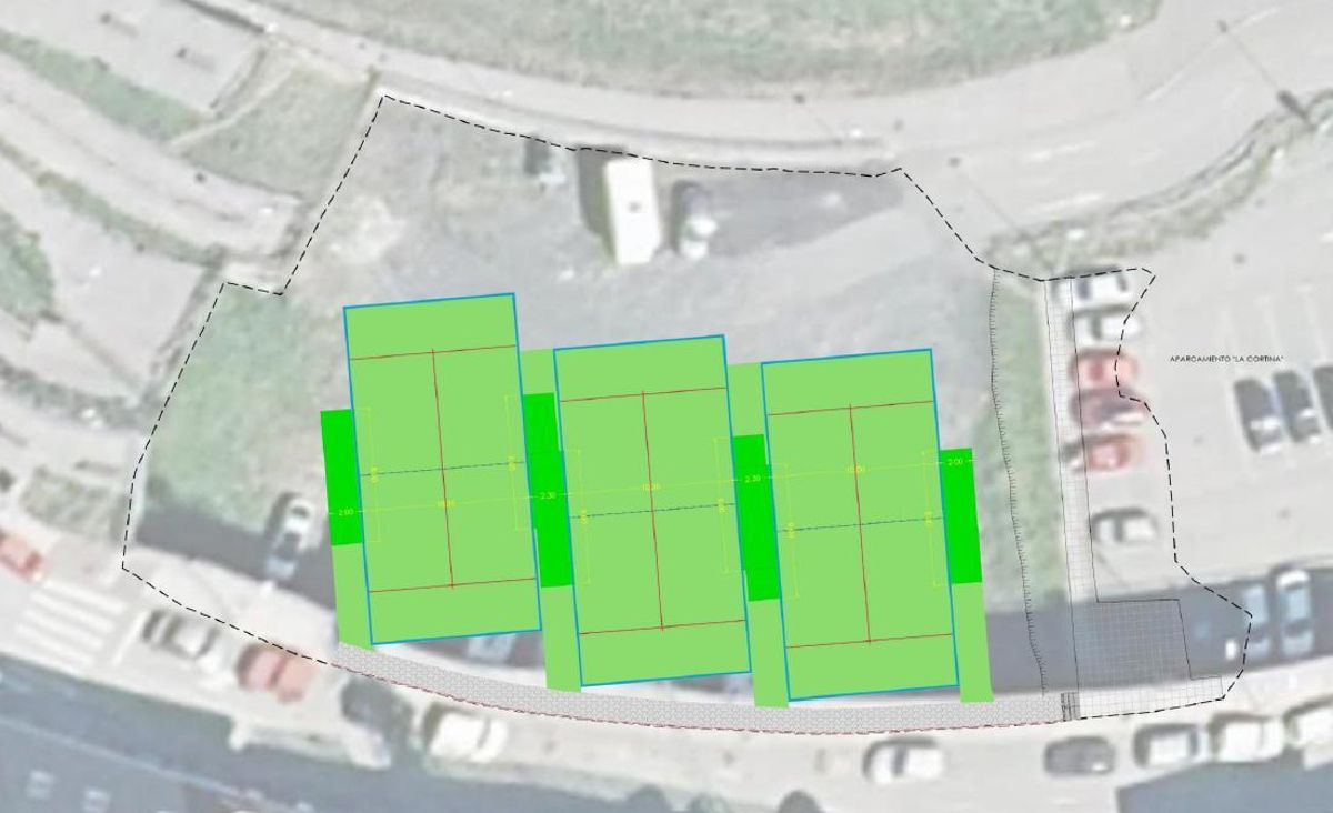 Plano de las tres pistas de pádel en el solar de La Cortina.