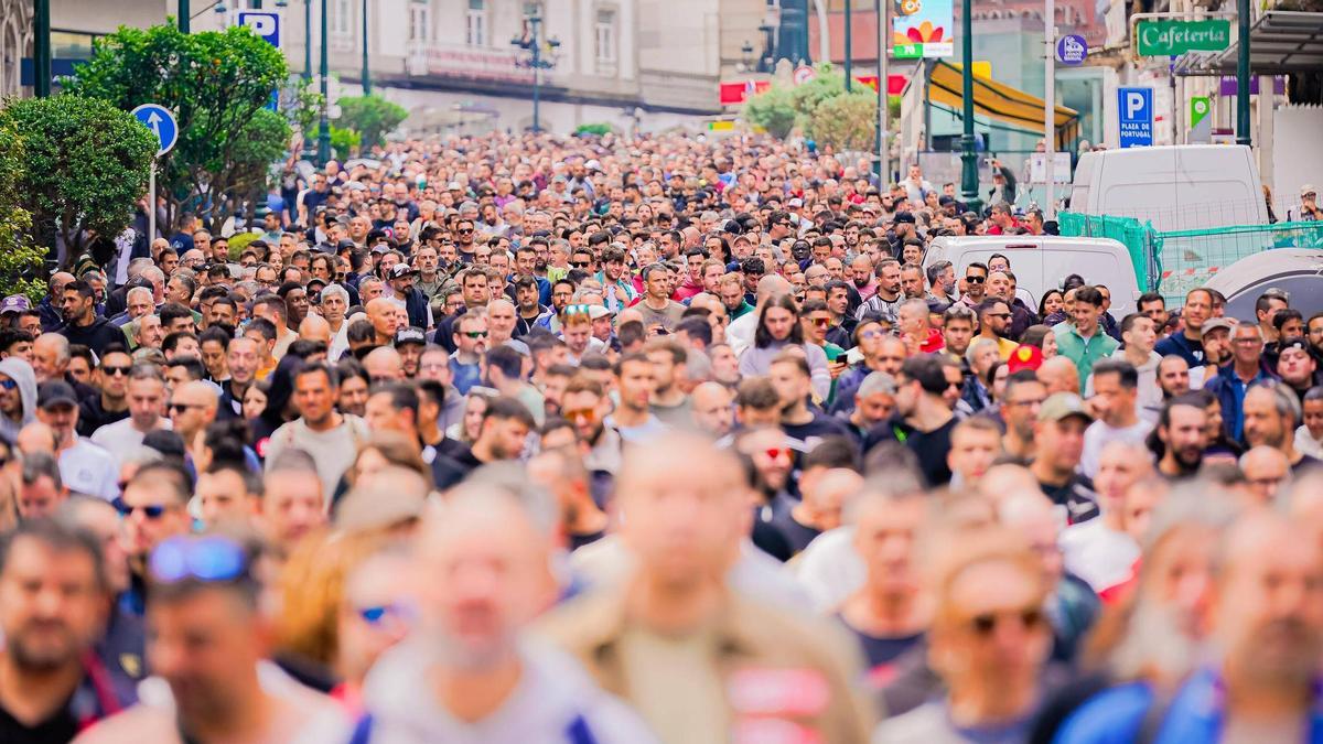 Manifestación en Vigo, esta semana, de trabajadores de la industria y el comercio del metal