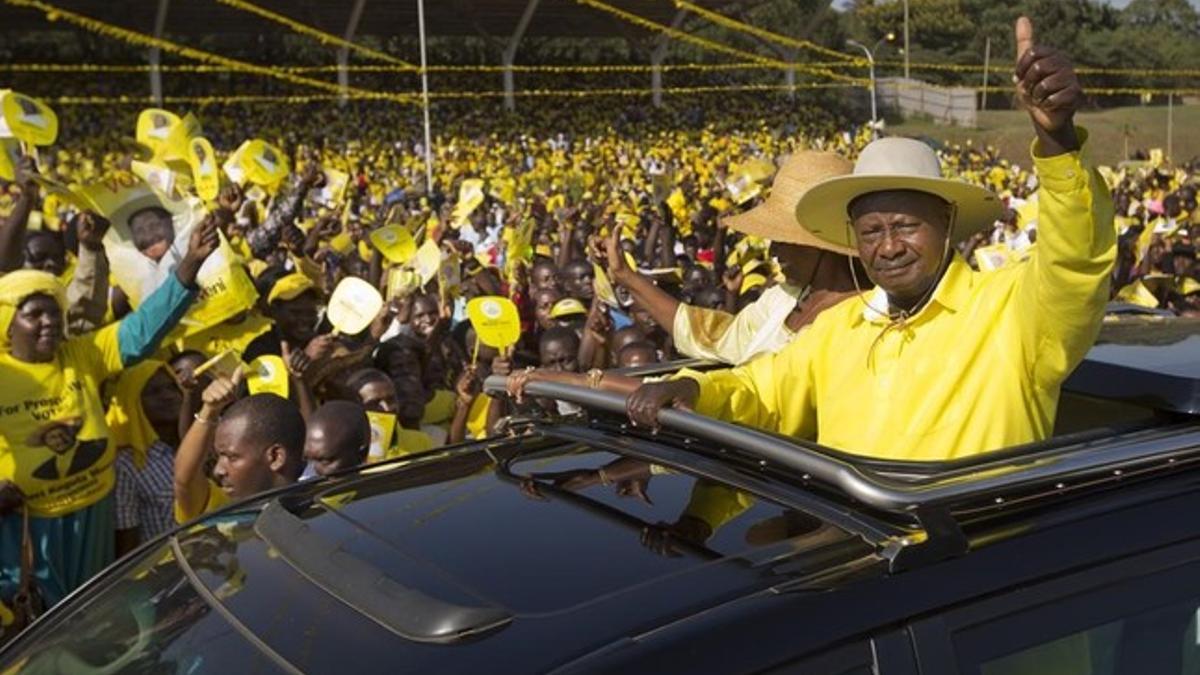 El presidente de Uganda, Yoweri Museveni, durante la campaña electoral.