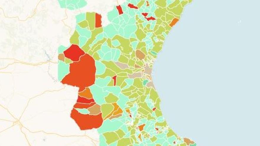 El mapa con los casos de coronavirus en todos los municipios de la C. Valenciana