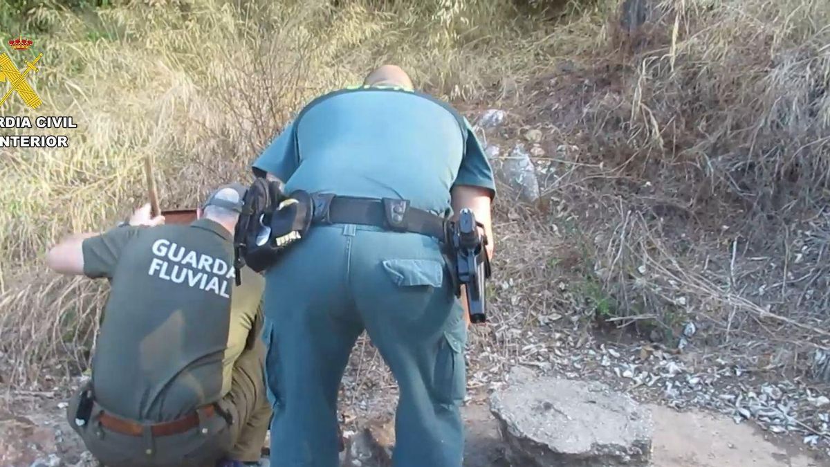 Agentes de la Guardia Civil y la Guardia Fluvial investigan las captaciones ilegales de agua en Málaga.