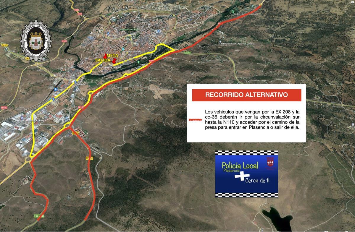 Imagen de un recorrido alternativo en Plasencia por la vuelta ciclista.