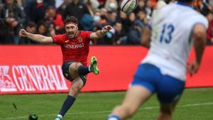 Una jugada del partido amistoso de Rugby disputado entre España e Italia A este sábado en el Estadio Central de la UCM, Madrid.