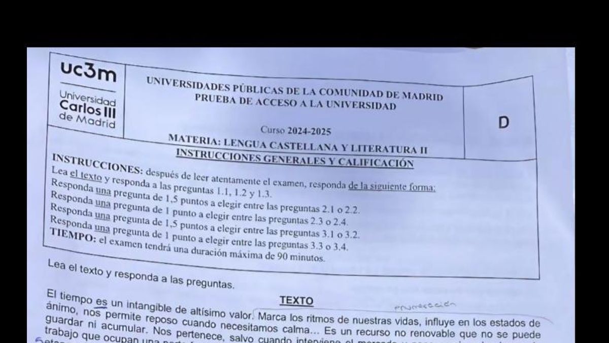 Examen de Lengua en la PAU de Madrid.