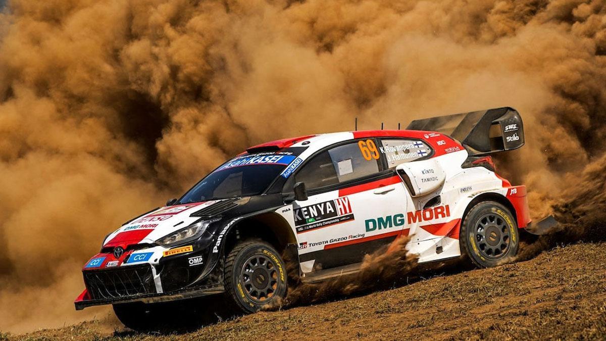 El líder del Mundial, Kalle Rovanperä, en acción en Kenia