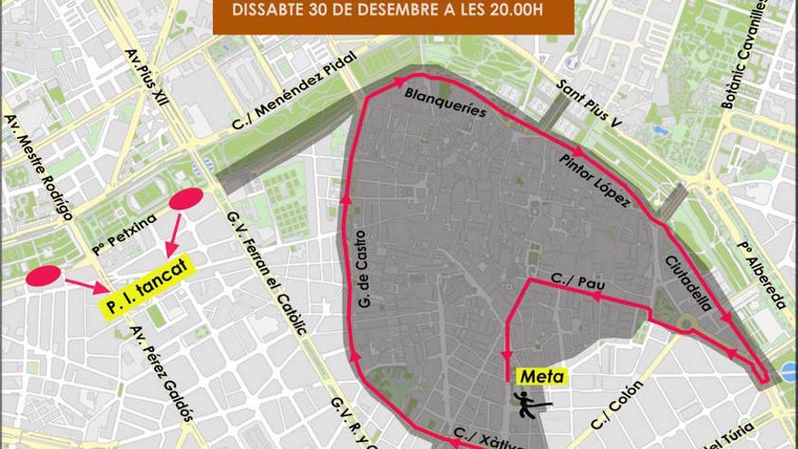 Recorrido y cortes de tráfico para la San Silvestre de València