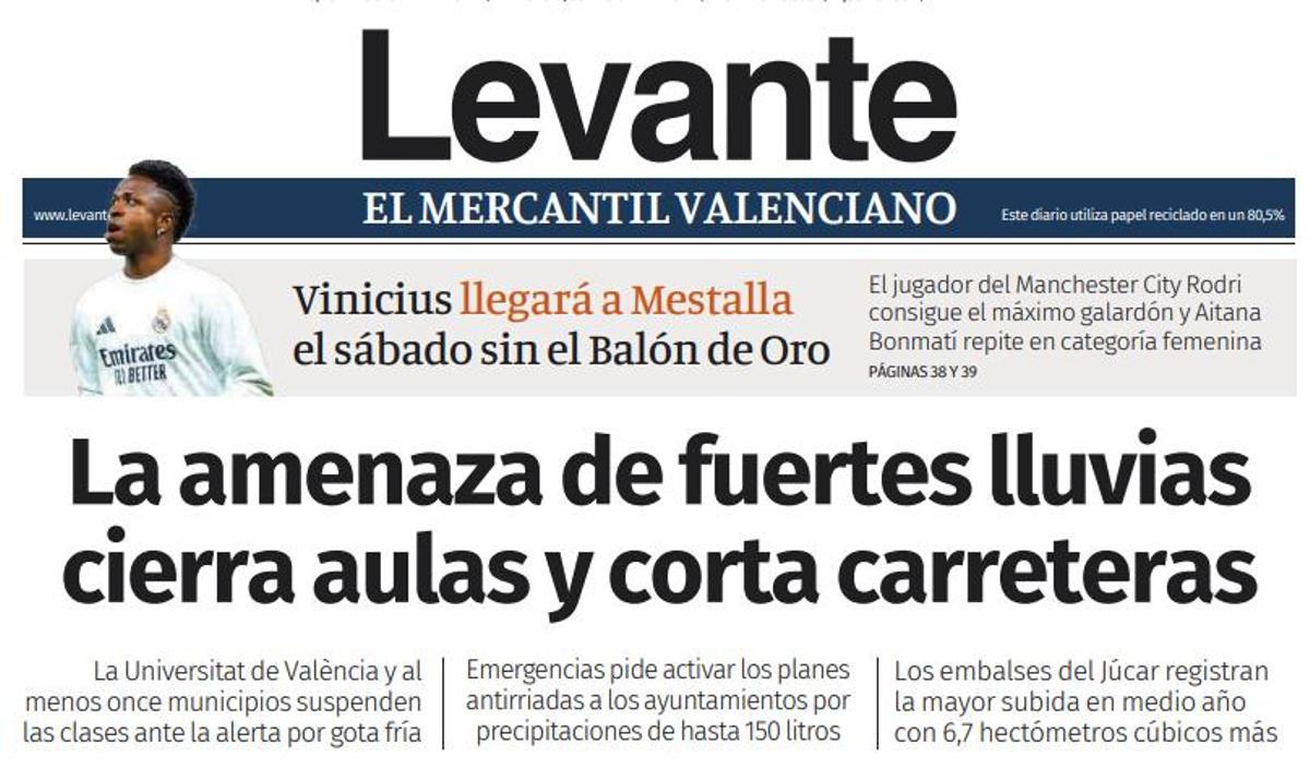 Portada de Levante-EMV el día 29 de octubre
