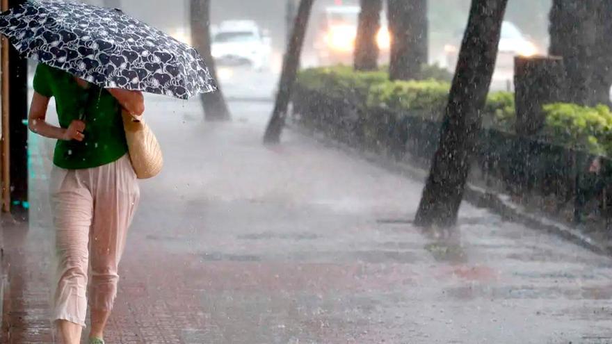 Una mujer con un paraguas durante el temporal. / EFE