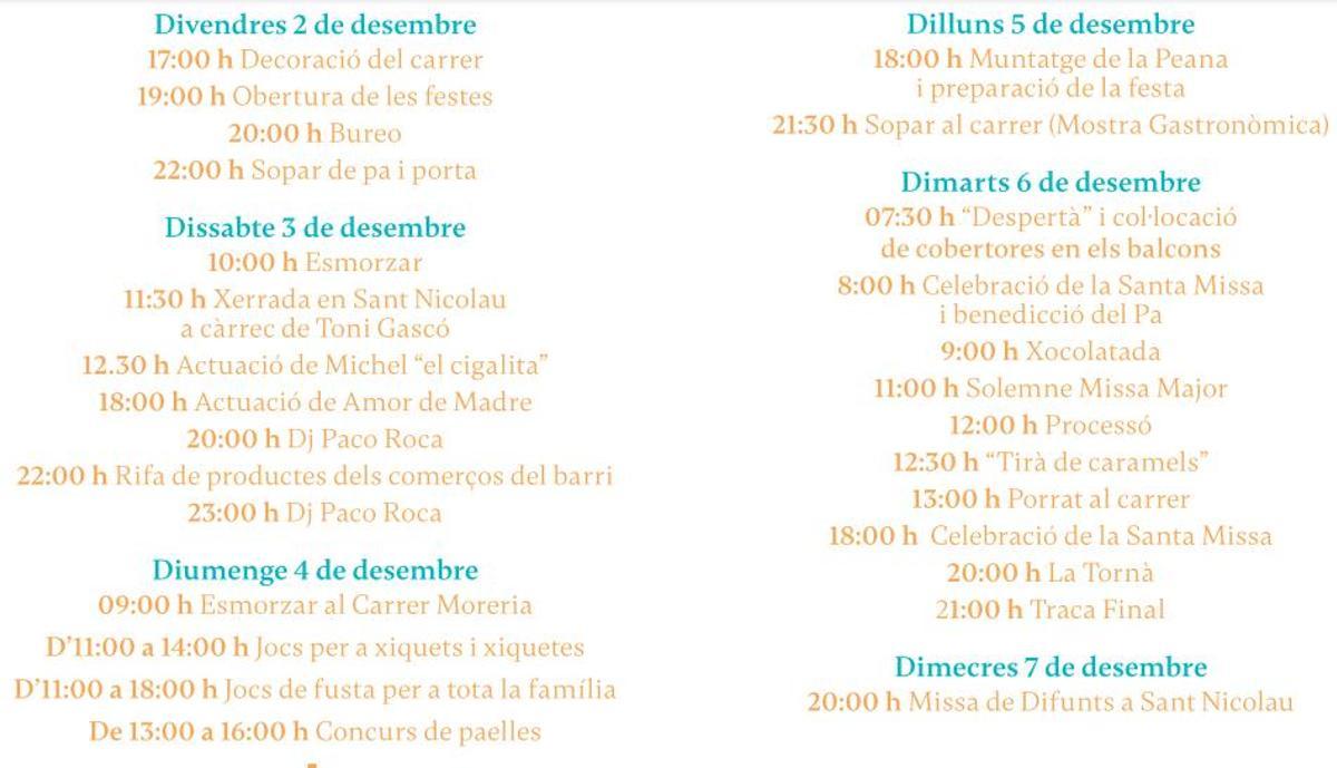 Programa de fiestas de Sant Nicolau 2023 en Castelló