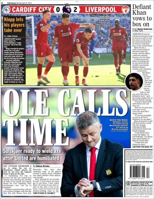 Portada EXPRESS SPORT lunes 22 de abril de 2019.