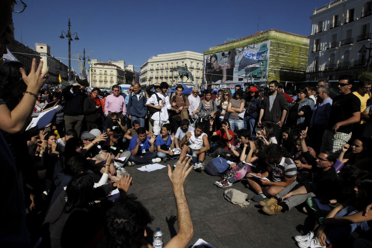 Madrid. 20.05.11. Concentracion de "indignados" del movimiento 15-M en la Puerta del Sol.  FOTO: JOSE LUIS ROCA