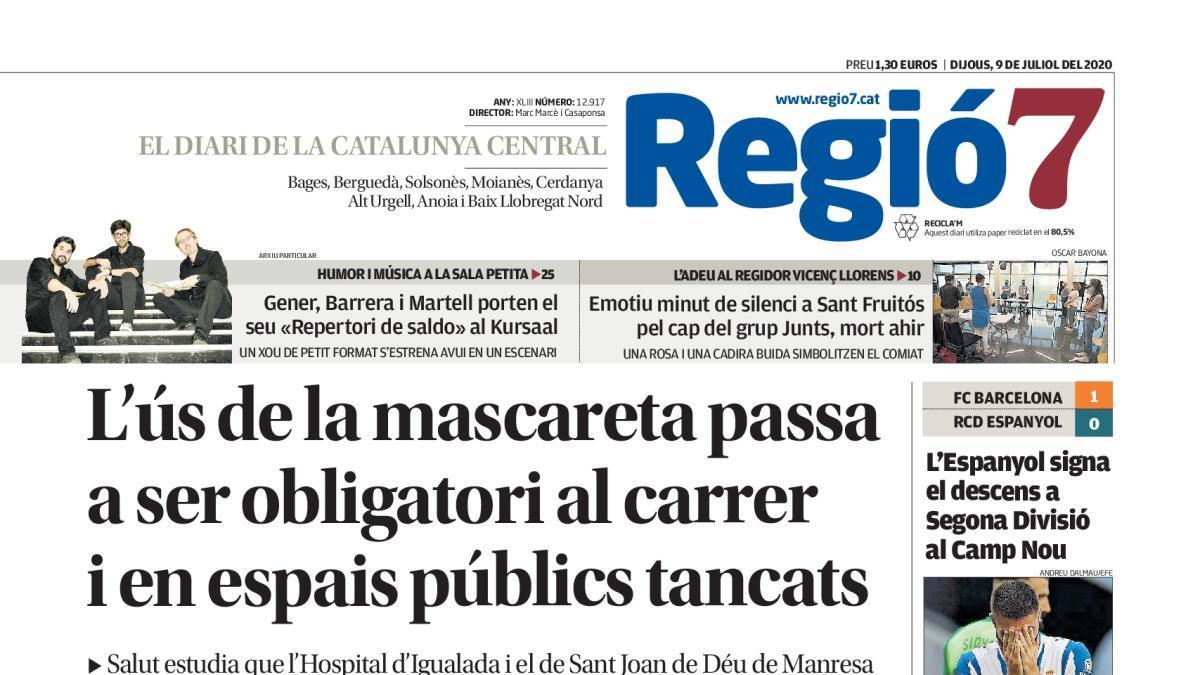 La portada de Regió7 d&#039;aquest dijous, 9 de juliol