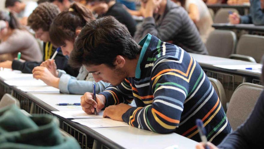 Varios alumnos se examinan de la PAU en la universidad.