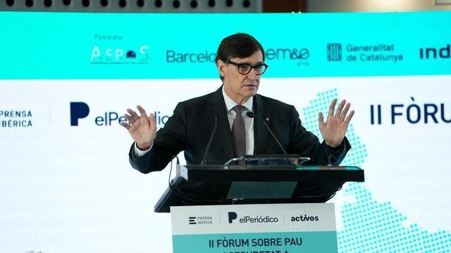 El president de la Generalitat, Salvador Illa, en el II Fòrum Prensa Ibérica sobre pau i seguretat a Europa