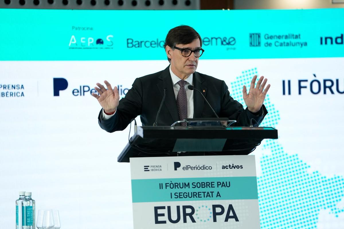 El president de la Generalitat, Salvador Illa, en el II Foro Prensa Ibérica sobre paz y seguridad en Europa