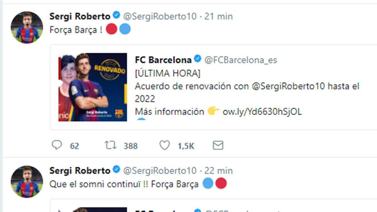 El mensaje de Sergi Roberto en las redes sociales tras su renovación con el Barça