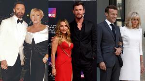 De izquierda a derecha, las parejas formadas por Deborra Lee-Furness y Hugh Jackman; Elsa Pataky, y Chris Hemsworthy Briggite Macron y Emmanuel Macron