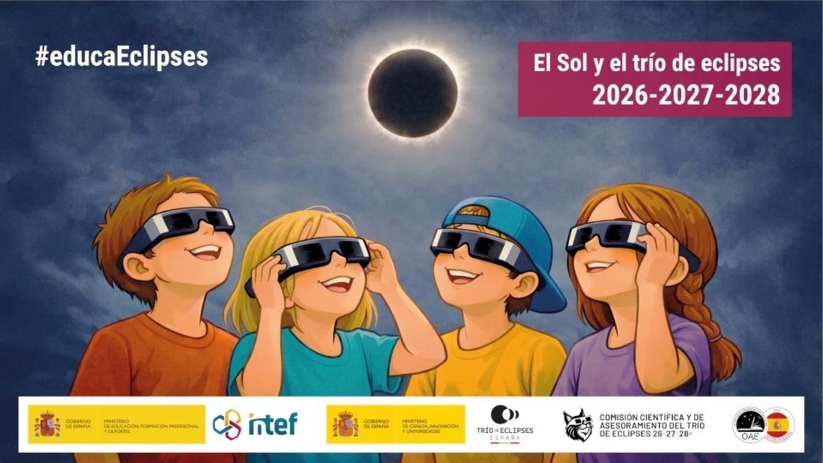 Cartel promocional sobre el eclipse 2026 y el programa Educa Eclipse.