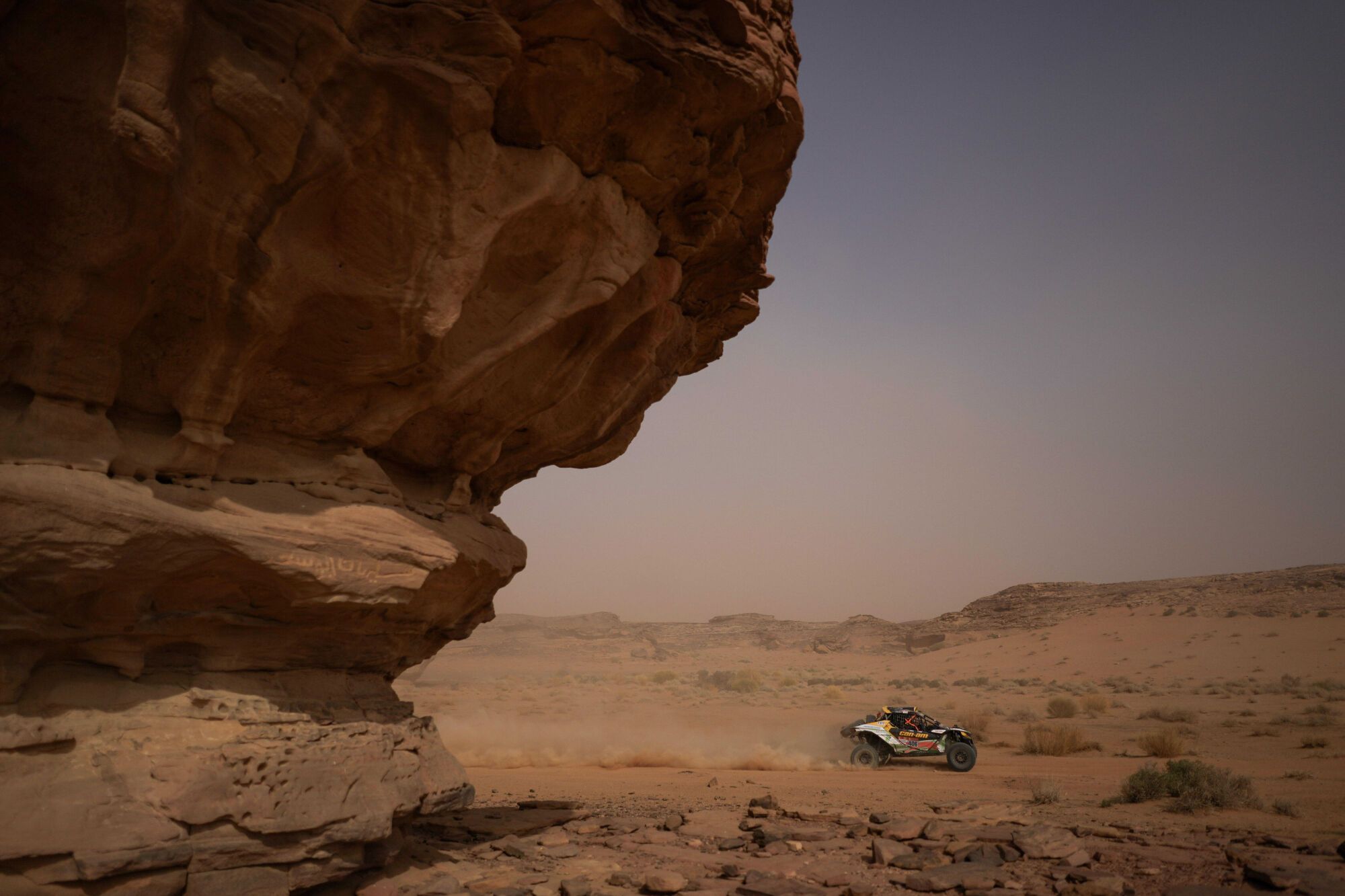 Driver Jeremias Gonzalez Ferioli and co-driver Gonzalo Rinaldi compete during the third stage of the Dakar Rally with a start and finish in Alula, Saudi Arabia, Tuesday, Jan. 6, 2026. (AP Photo/Thibault Camus)