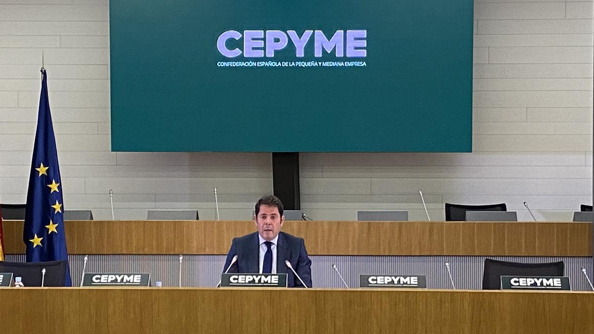El presidente de Cepyme, Gerardo Cuerva, durante la sesión telemática sobre la solvencia de las pymes.