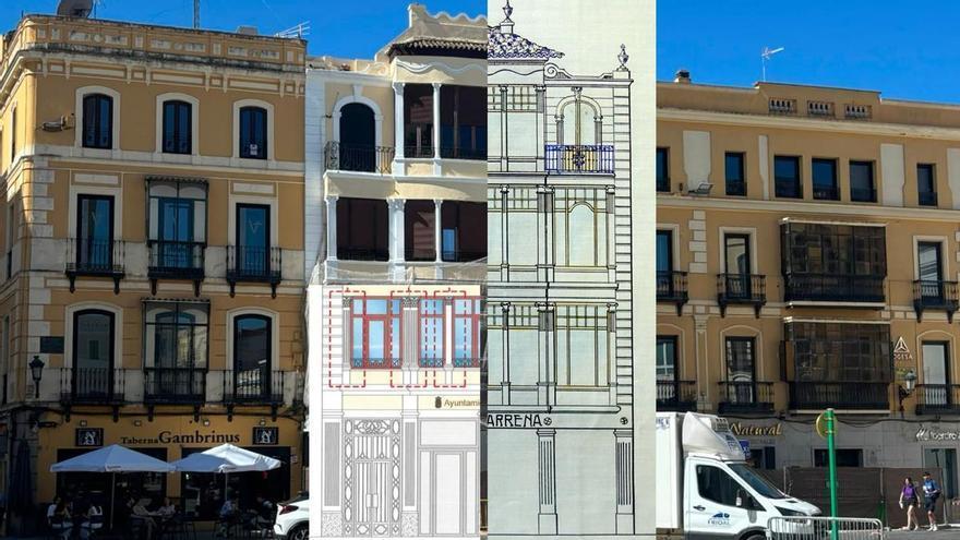 Badajoz recupera las columnas y el estilo ecléctico sevillano de uno de los edificios de la plaza de España