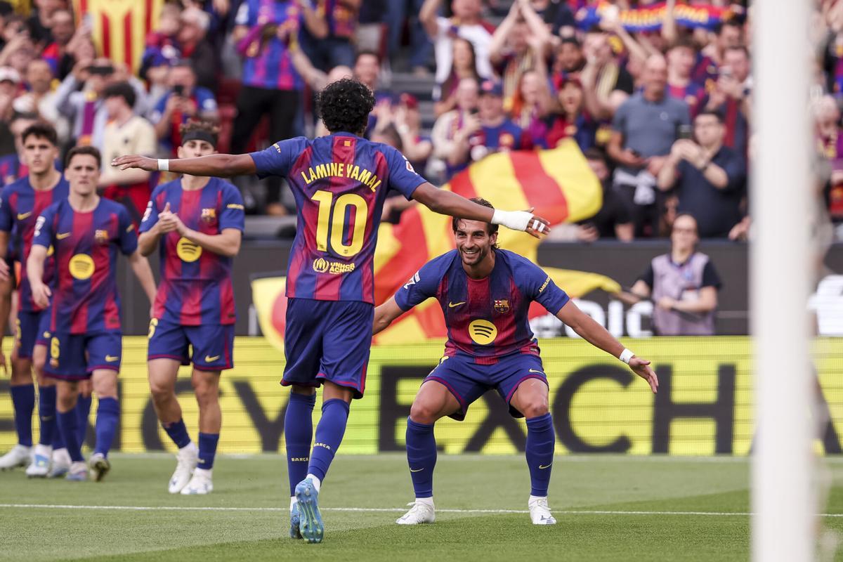 Celebración de Ferrán y Lamine.
