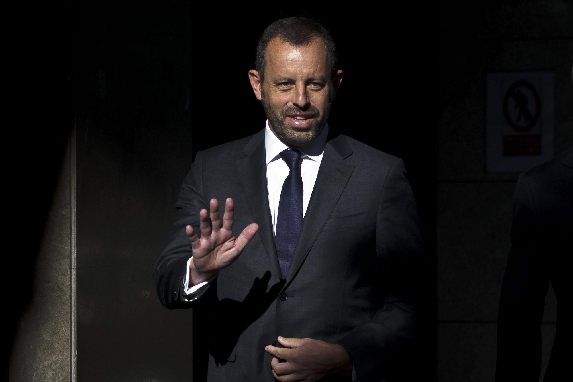 Sandro Rosell en la entrada de la Audiencia Nacional, en 2014.