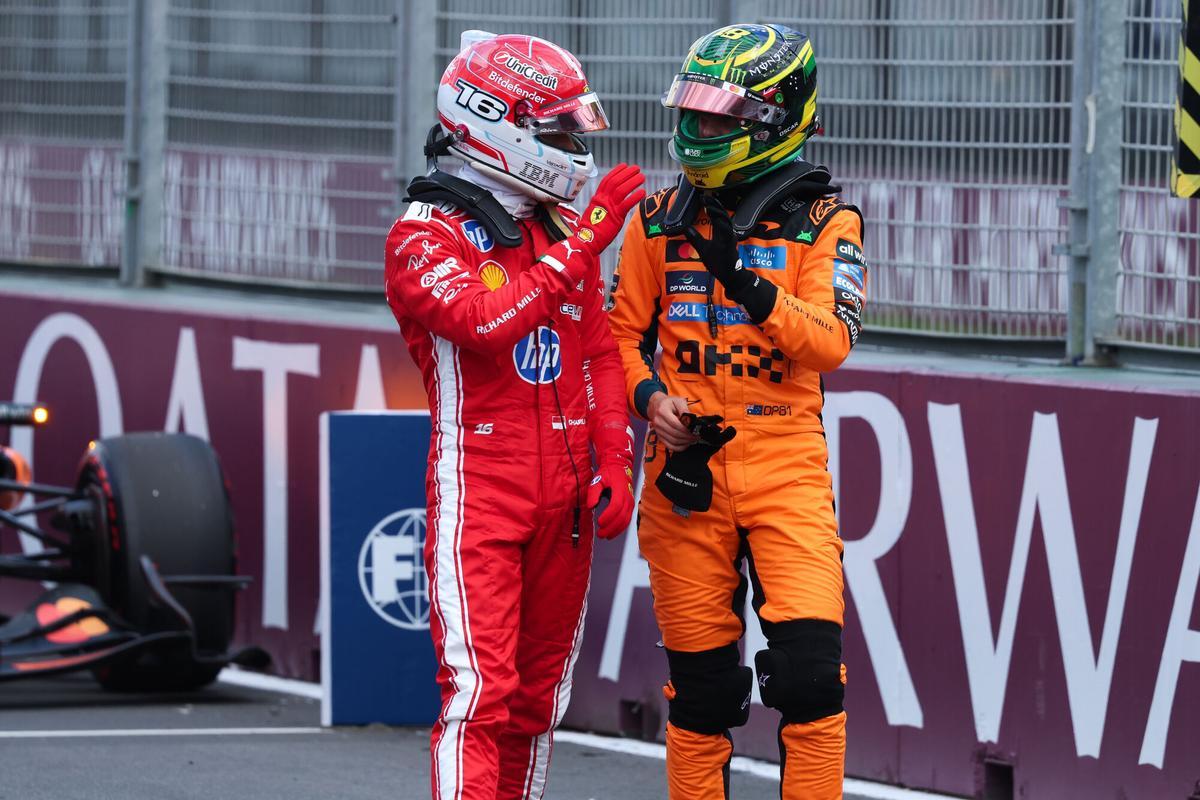 LECLERC Charles (mco), Scuderia Ferrari SF-26, PIASTRI Oscar (aus), McLaren F1 Team MCL40, portrait during the Formula 1 Qatar Airways Australian Grand Prix 2026, 1st round of the 2026 Formula One World Championship from March 6 to 8, 2026 on the Albert Park Circuit, in Melbourne, Australia - Photo DPPI AFP7 07/03/2026 ONLY FOR USE IN SPAIN. DPPI / AFP7 / Europa Press;2026;Australia;AUSTRALIE;f1;formula 1;FORMULE 1;Grand Prix;MELBOURNE;Motorsport;Sport;F1 - AUSTRALIAN GRAND PRIX 2026;