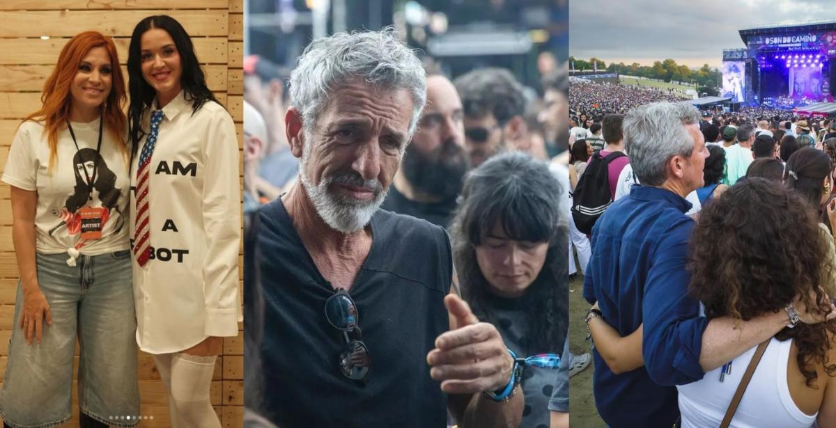 Leire Martínez con Katy Perry, Pepe Solla y el presidente de la Xunta de Galicia, Ubaldo Rueda, de espaldas.