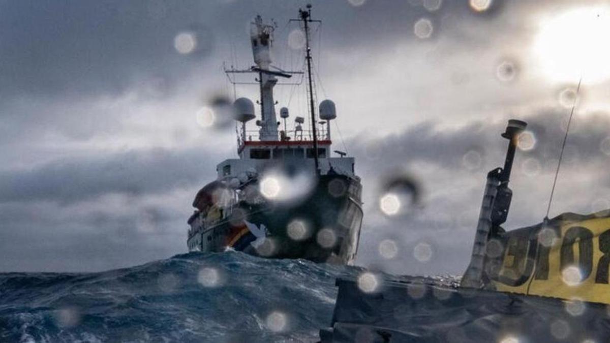 El 'Arctic Sunrise', de Greenpeace, desde donde activistas sustrajeron aparejos a dos palangreros gallegos este verano.