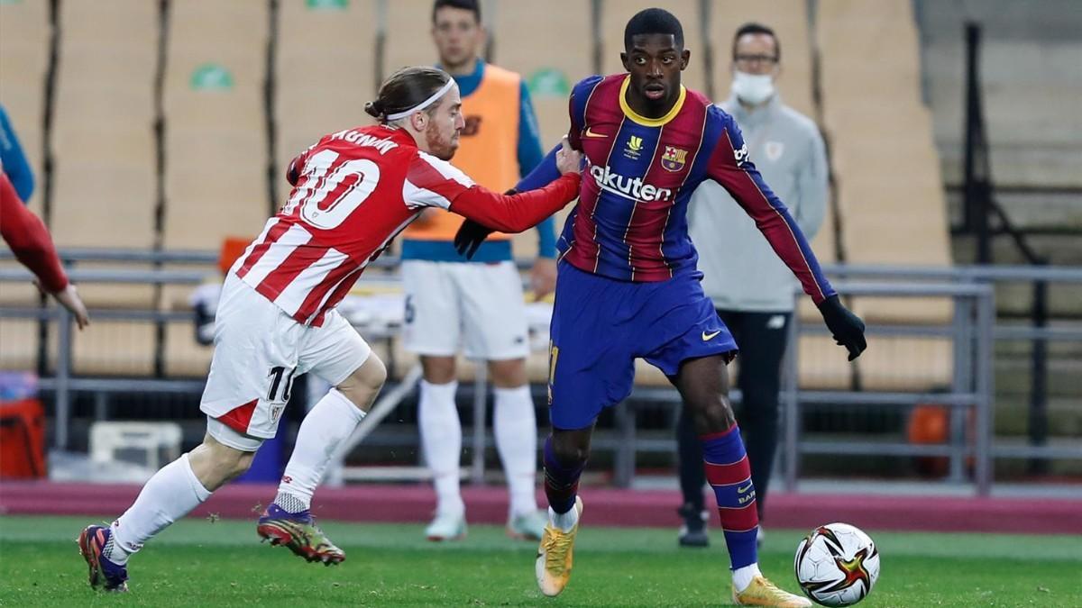 Dembélé y Muniain, en la final de la última Supercopa