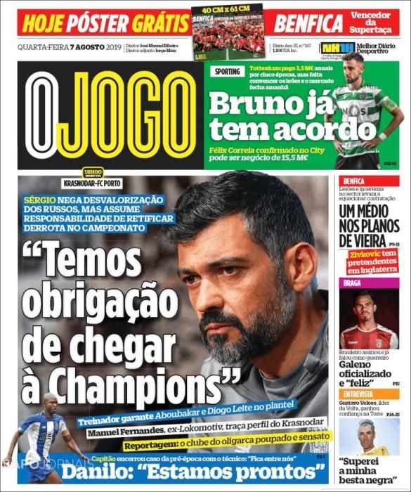 Portada O JOGO miércoles 7 agosto 2019