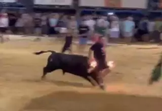 Impresionante susto a un embolador en el Port de Sagunt