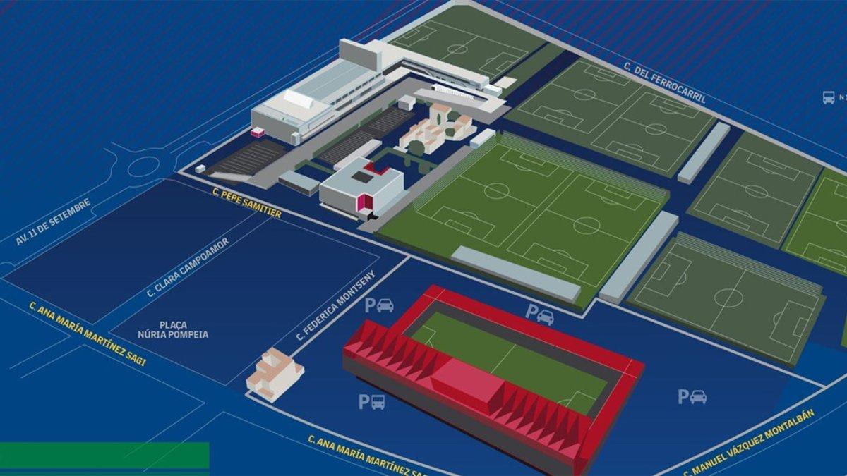 Plano de las calles aledañas a la Ciudad Deportiva Joan Gamper y el estadio Johan Cruyff