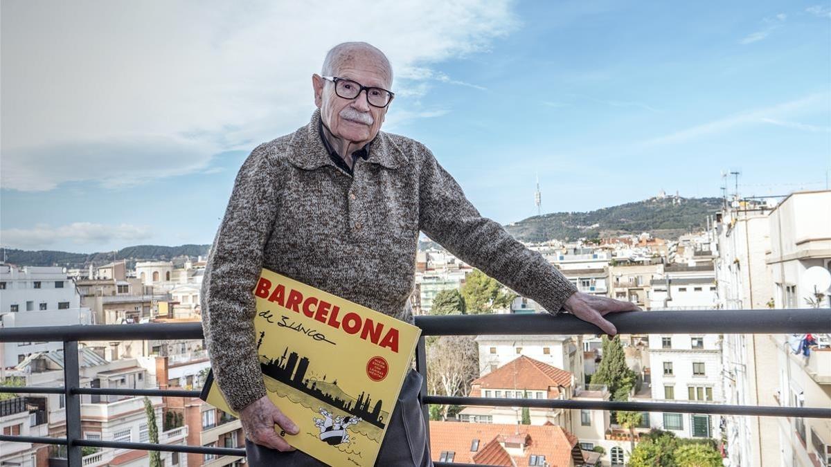 El histórico dibujante del 'TBO' Josep Maria Blanco, este jueves, en la azotea de la editorial, en Barcelona.