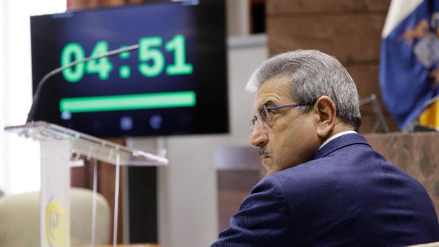 Román Rodríguez en la comisión de Hacienda del Parlamento de Canarias, ayer.