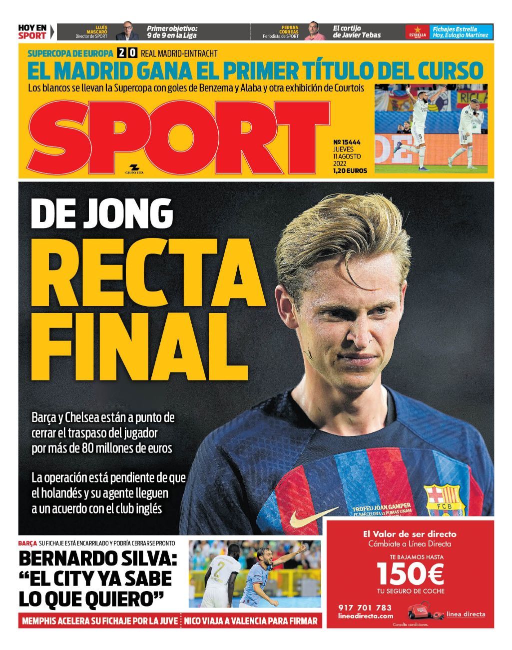 Esta es la portada de SPORT del jueves 11 de agosto de 2022