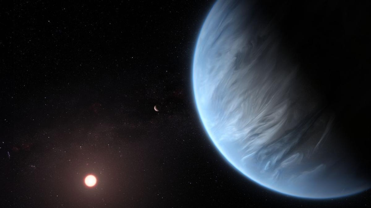 Impresión artística de K2-18b y su estrella.