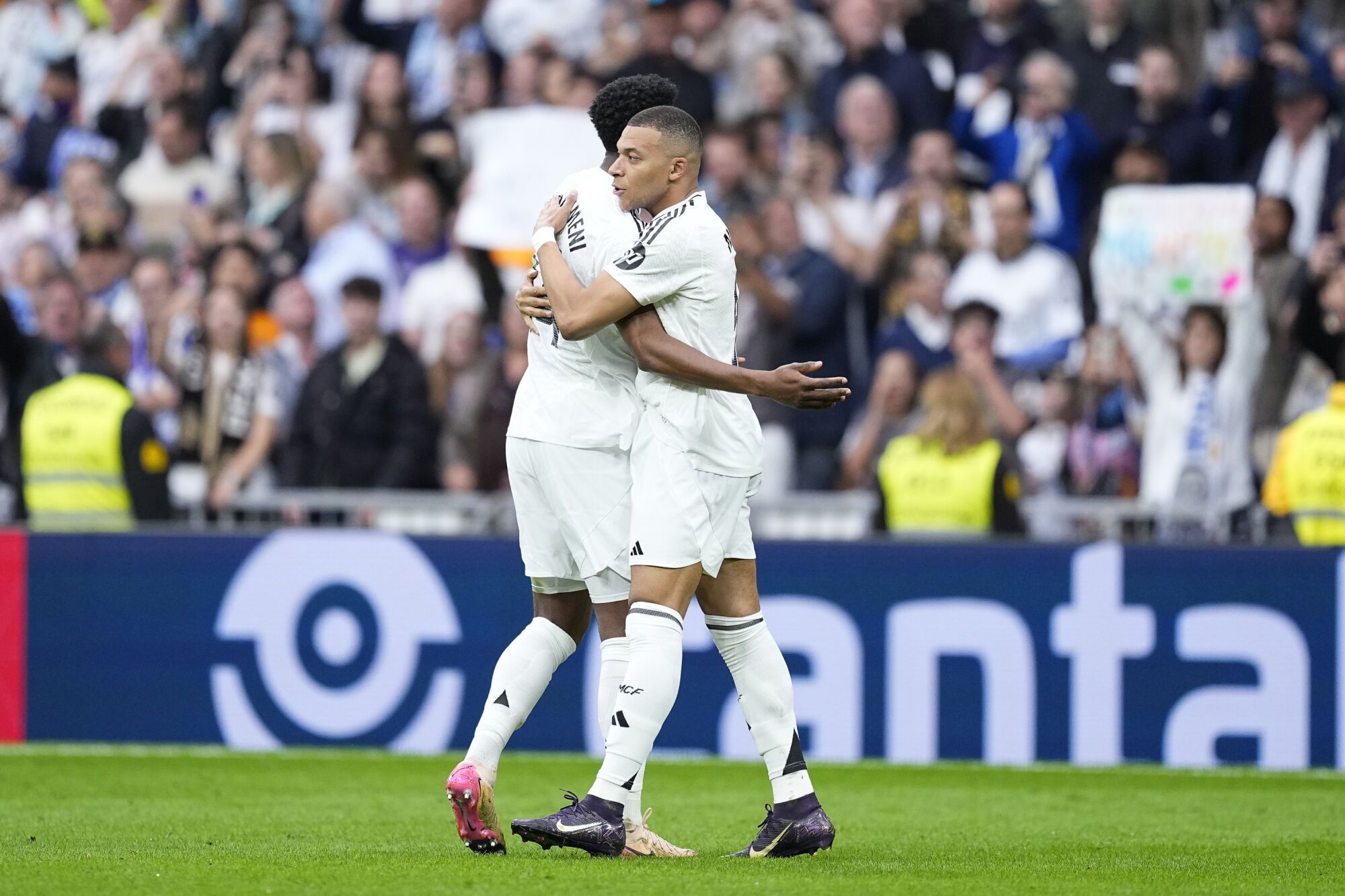 Kylian Mbappe of Real Madrid celebrates a goal during the Spanish League, LaLiga EA Sports, football match played between Real Madrid and RC Celta de Vigo at Santiago Bernabeu stadium on May 04, 2025 in Madrid, Spain. AFP7 04/05/2025 ONLY FOR USE IN SPAIN. Oscar J. Barroso / AFP7 / Europa Press;2025;SOCCER;SPAIN;SPORT;ZSOCCER;ZSPORT;Real Madrid v RC Celta de Vigo - LaLiga EA Sports;
