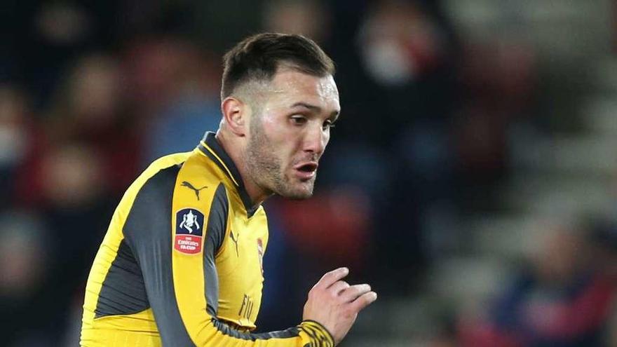 El coruñés Lucas Pérez, con el Arsenal, durante un partido de la pasada temporada.