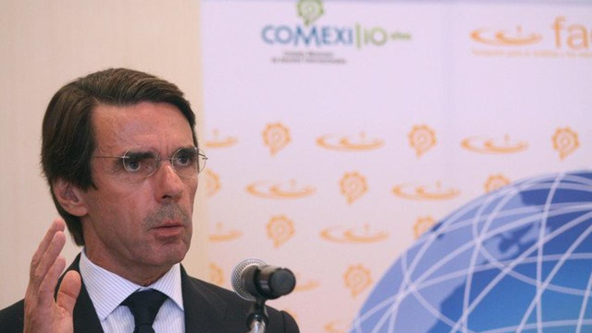 Jose María Aznar, durante una rueda de prensa en México.