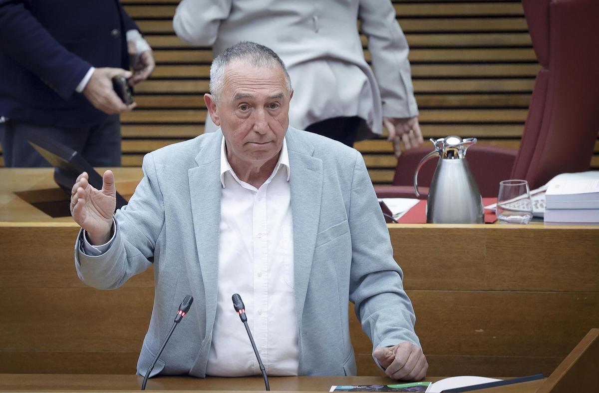 El síndic de Compromís, Joan Baldoví, interviene en el pleno de las Corts, este miércoles.
