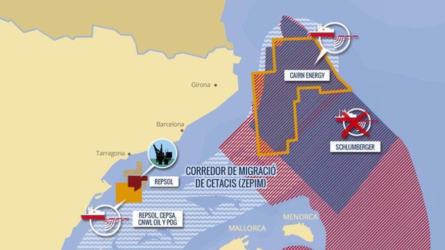 Mapa que marca la zona por donde discurre el corredor de cetáceos.