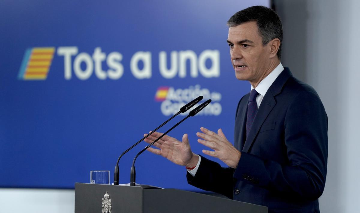 El presidente del Gobierno, Pedro Sánchez, durante su comparecencia tras el Consejo de Ministros del pasado lunes para informar sobre las medidas adoptadas ante la DANA.