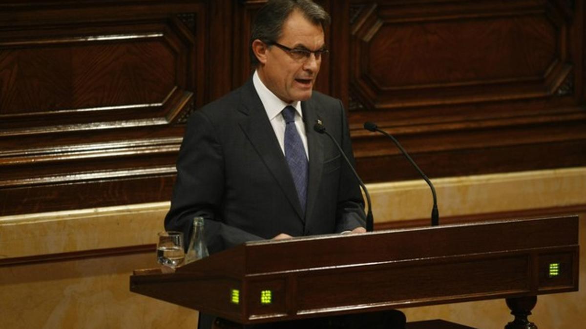 El 'president' Artur Mas, durante su intervención en el debate de política general, este martes, en el Parlament.